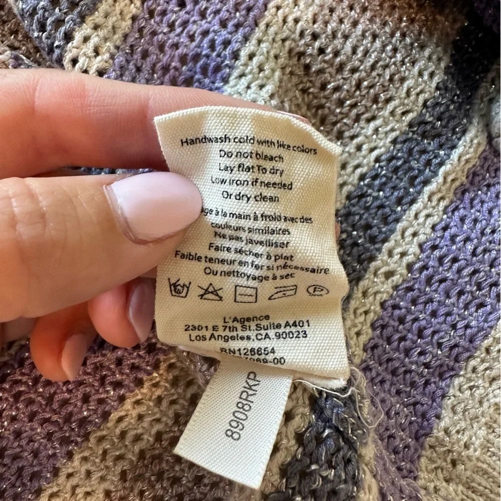 L'AGENCE Koi Striped Belted Women's Knit Cardigan - Lavender and Cream - Picture 9 of 9